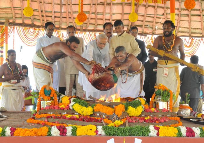 Foundation stone laying ceremony for Amaravati, October 2015