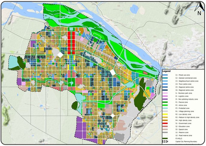 Amaravati capital city master plan zoning map showing mixed-use, government, education and residential zones